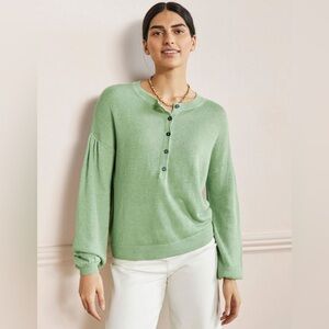 Boden Green Leandra Linen 1/4 button Henley Sweater 16/18